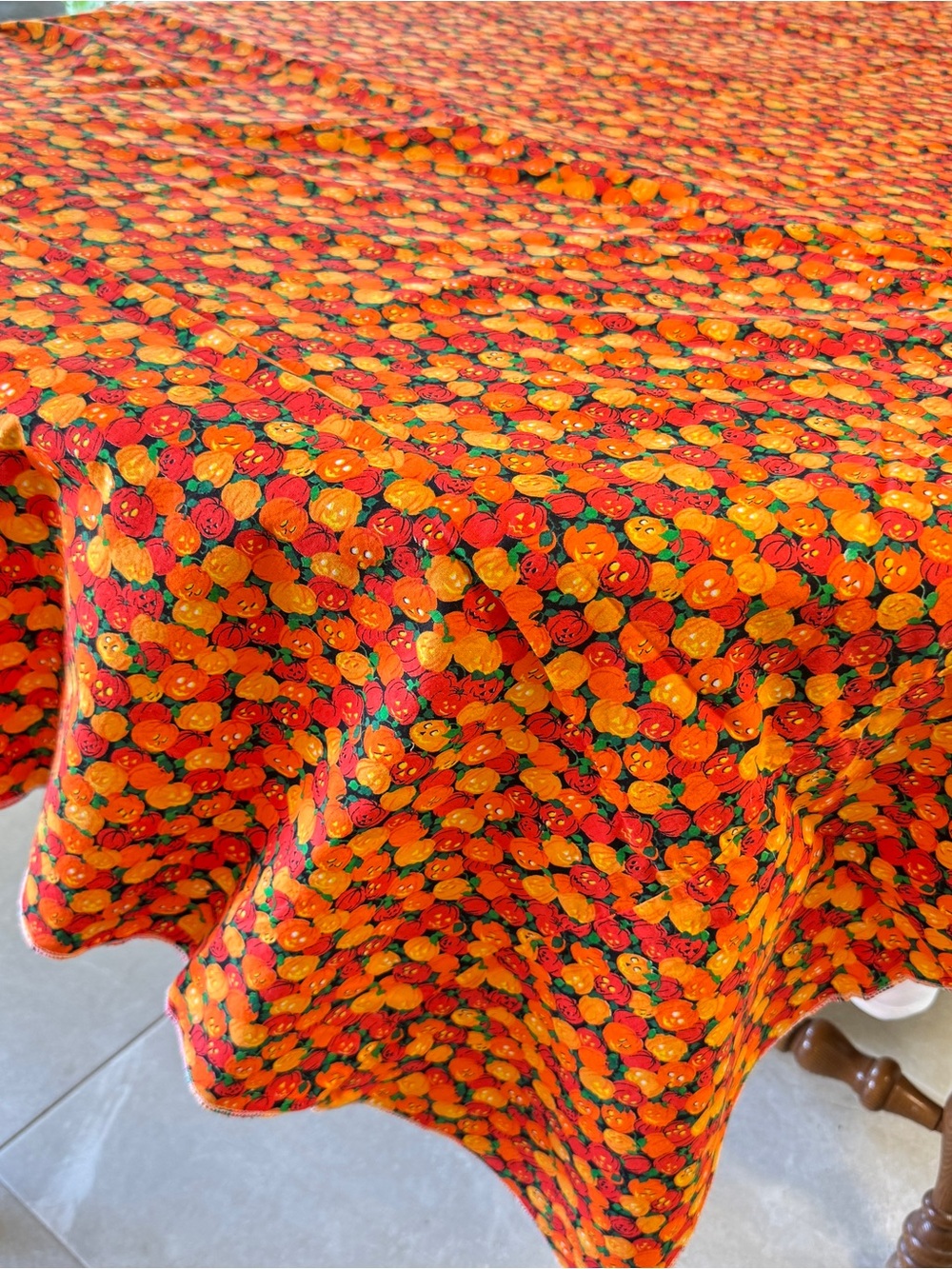 Halloween PUMPKINS Fabric Tablecloth Rectangular for 7ft Table Fall Handmade